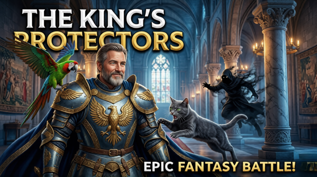 The King, the Parrot, and the Brave Cat